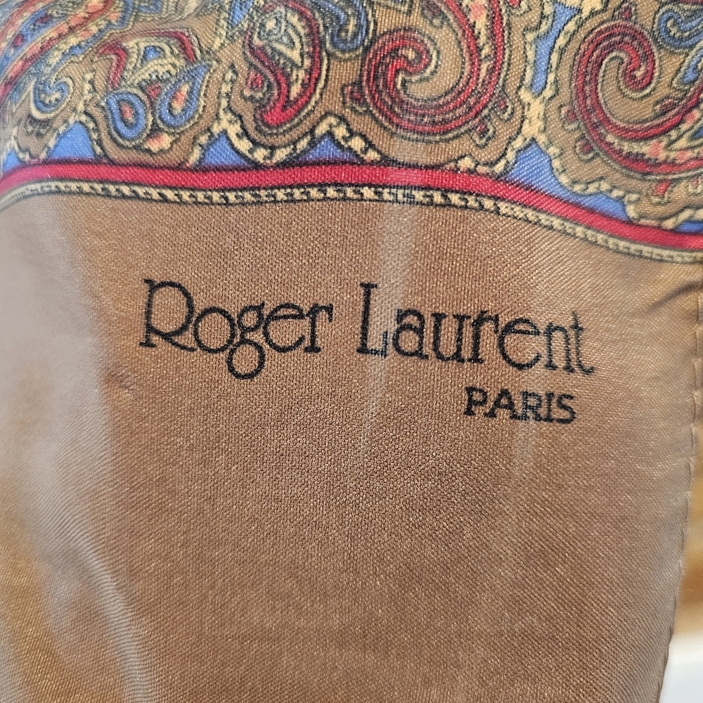🐕 Vintage Roger Laurent Paris Brown Paisley Scarf 🐕 - Picture 8 of 12